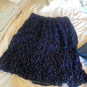 Blue polka dot midi skirt
